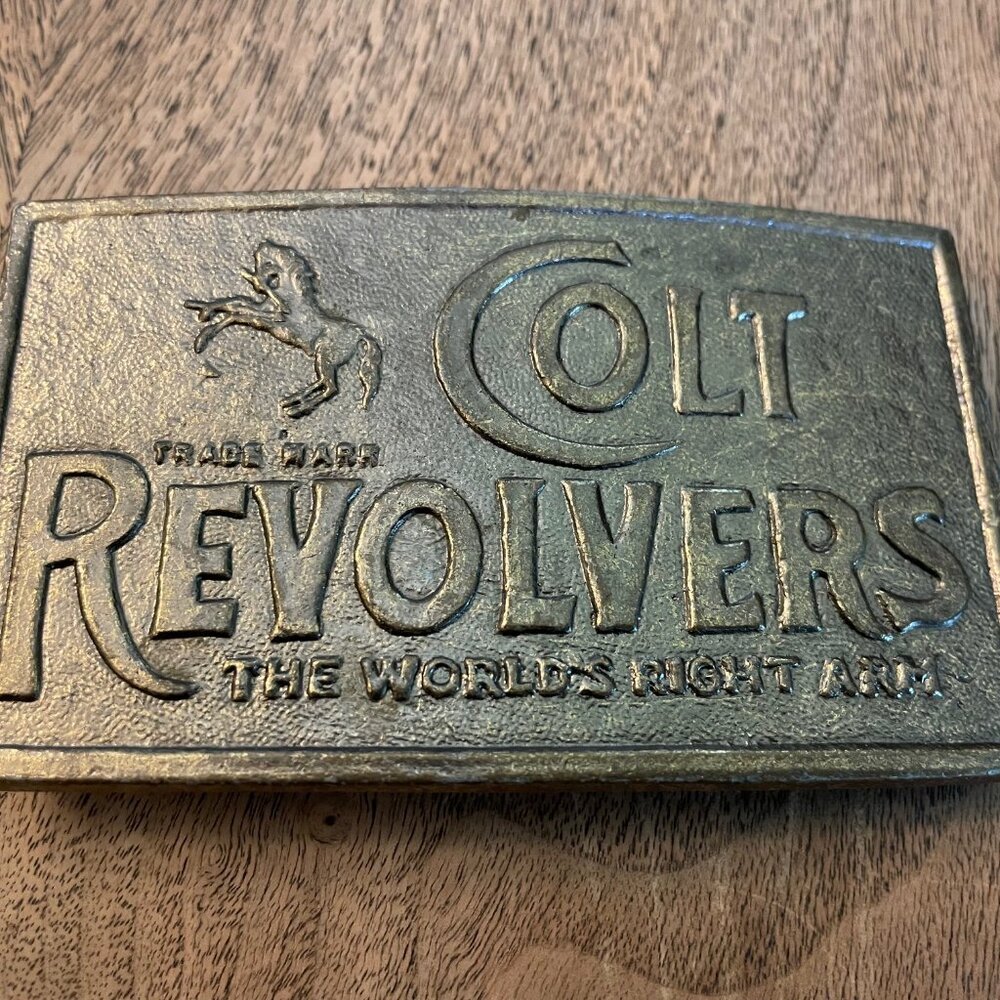 Vintage Brass Colt Revolvers "The World's Right Arm" Buckle - Picture 2 of 6